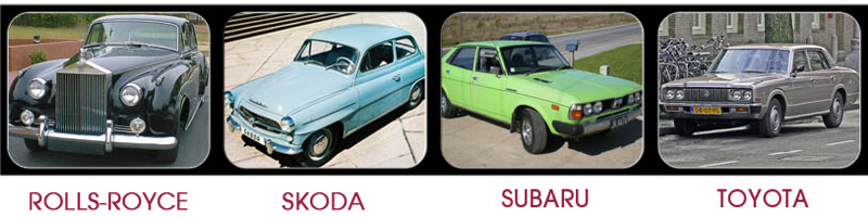 Rolls-Royce, Skoda, Subaru and Toyota