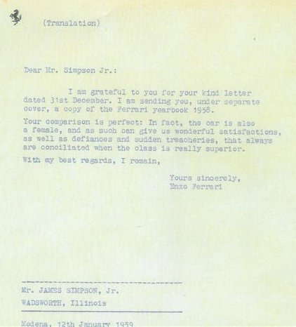 Letter From Enzo Ferrari